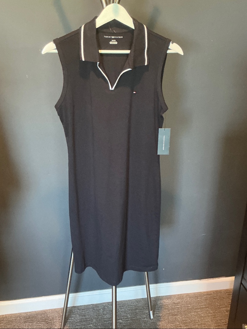 Tommy Hilfiger Navy Sleeveless Polo Shift with White Trim